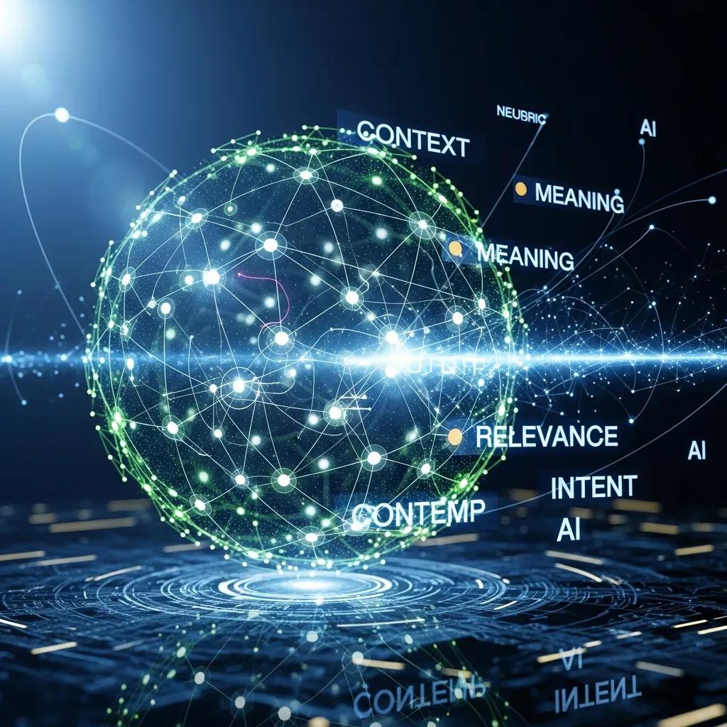 Conceptual illustration of semantic search in AI lead generation with interconnected nodes