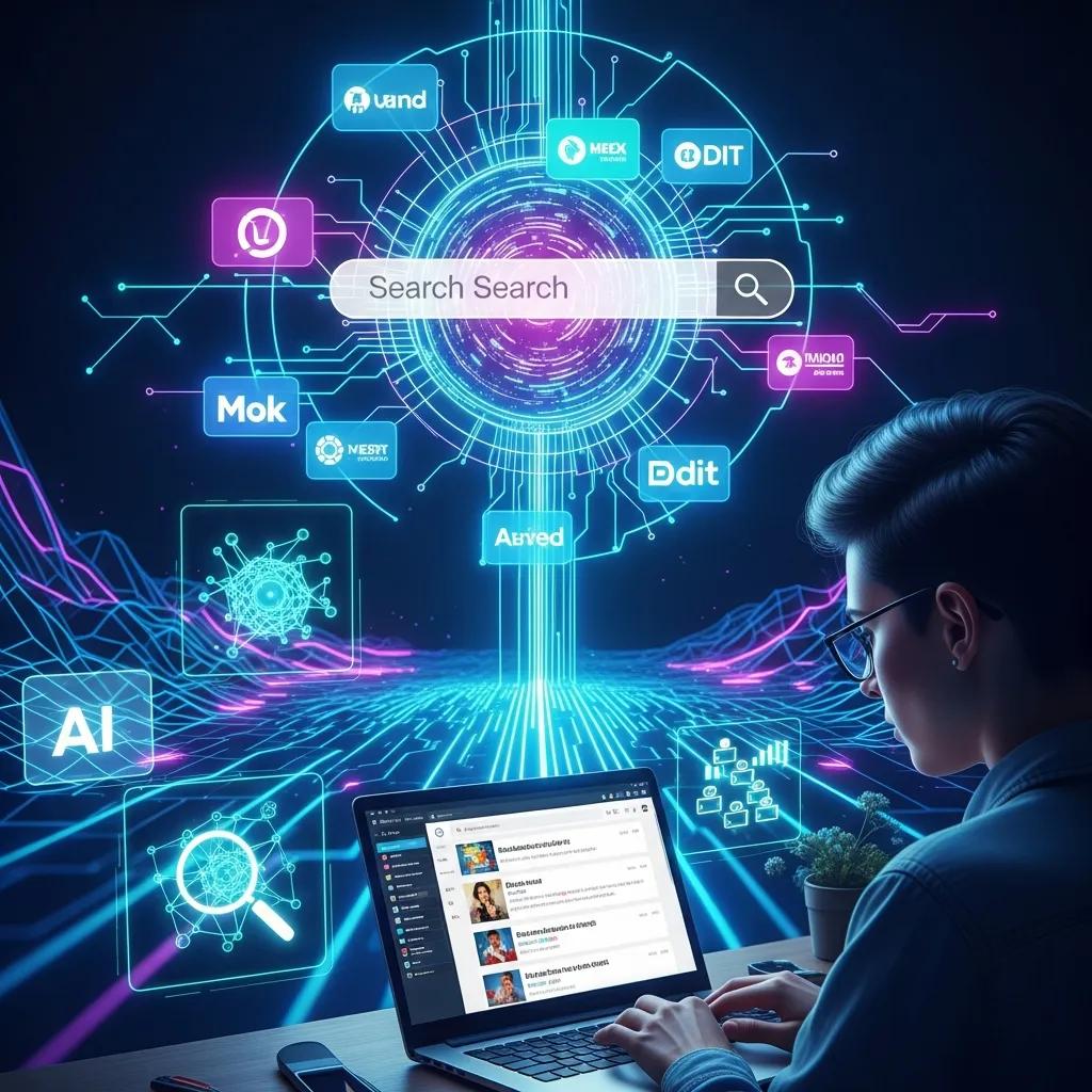 Digital landscape showcasing AI elements and brand visibility concepts