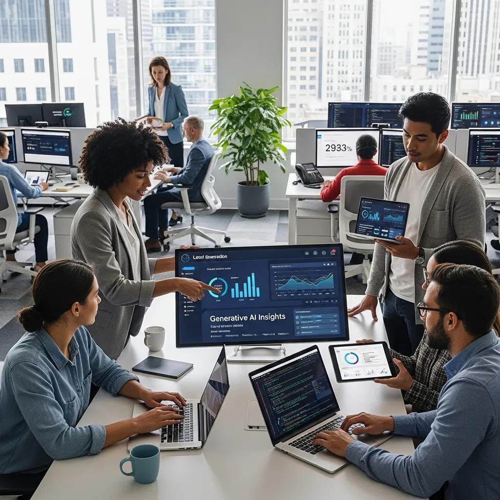 Diverse professionals collaborating in a modern office, illustrating the concept of AI in lead generation