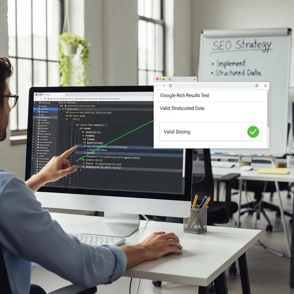 Illustration of structured data importance in SEO with schema markup on a computer screen