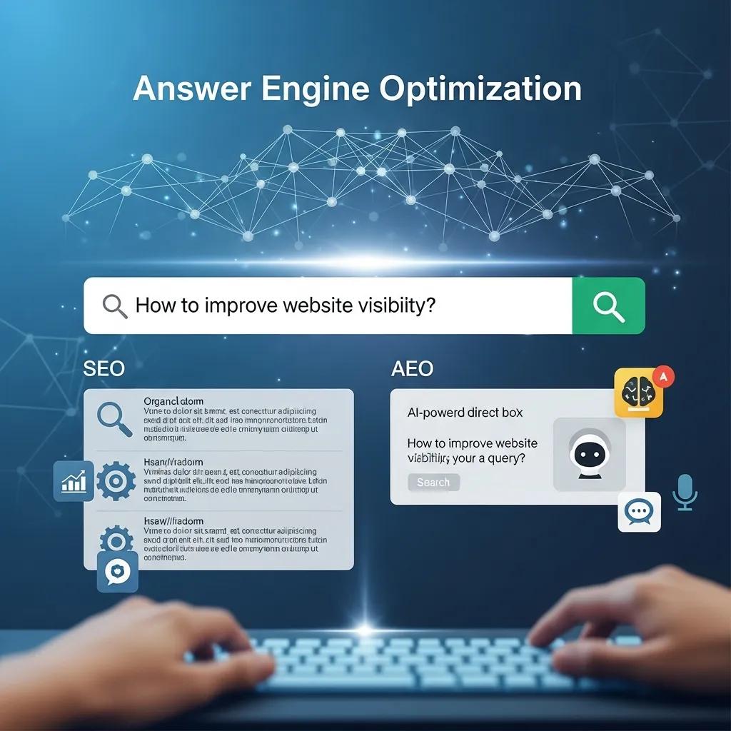 Visual representation of AEO and SEO concepts in a digital landscape