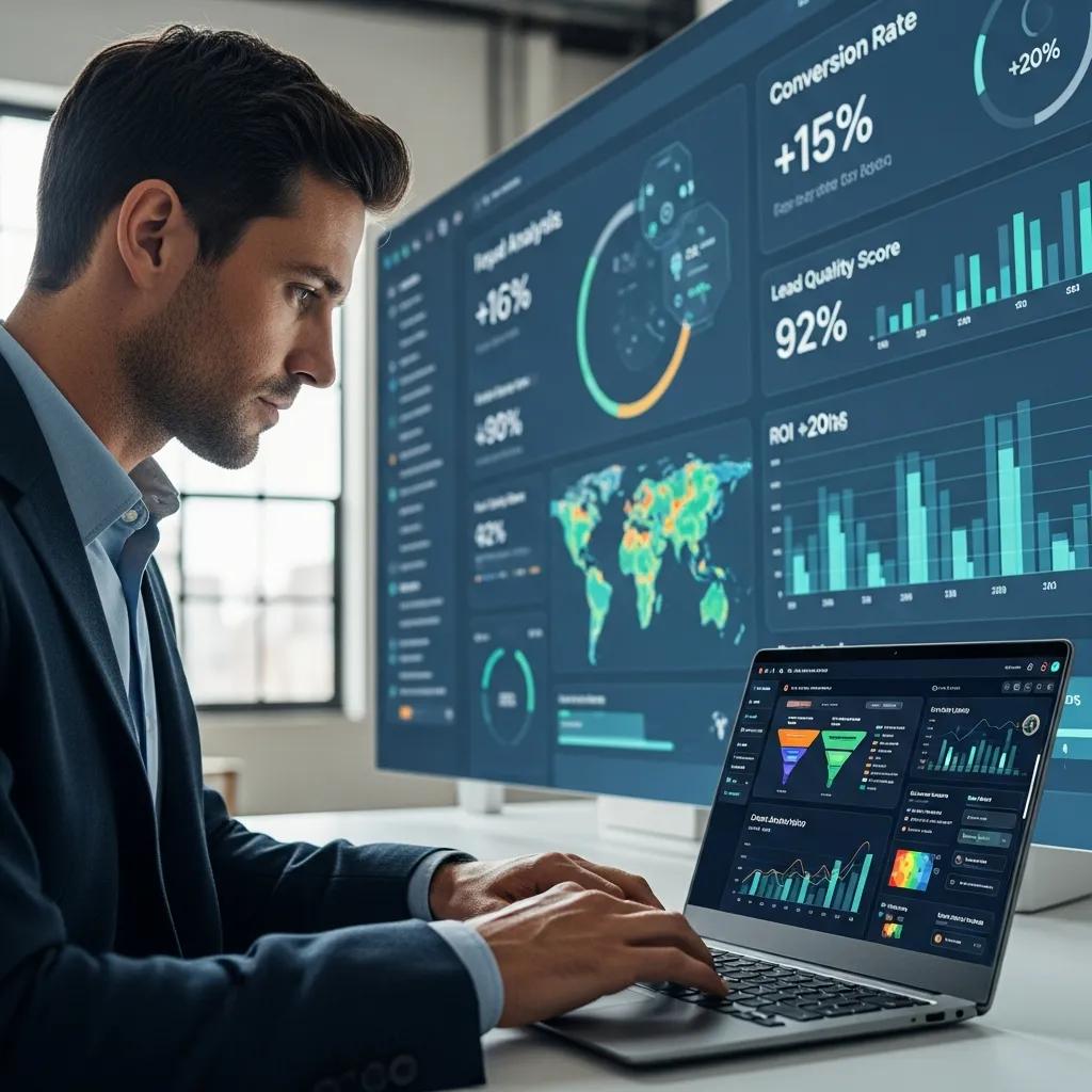 Business professional utilizing AI tools for effective lead generation
