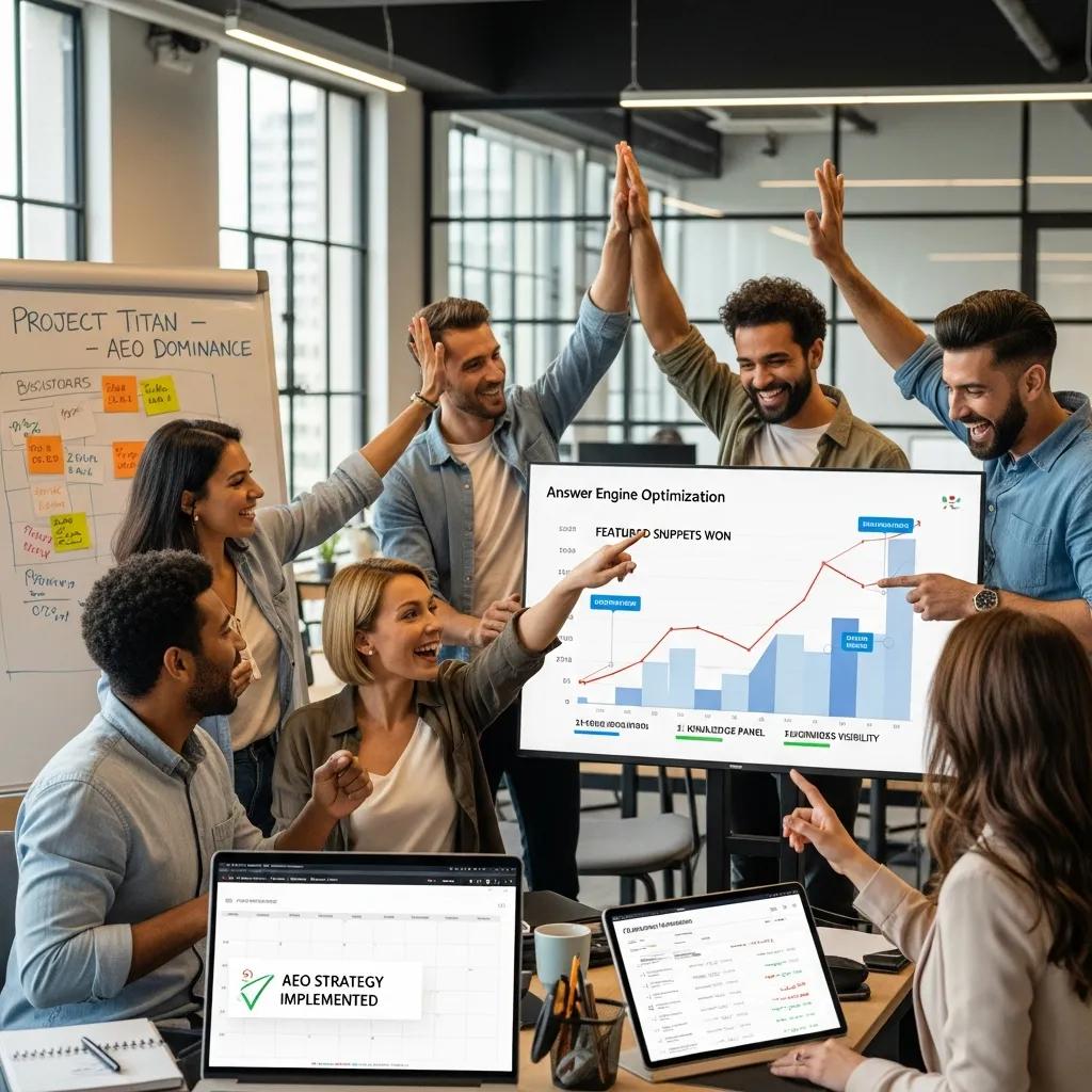 Celebration of success in digital marketing with upward trend graph