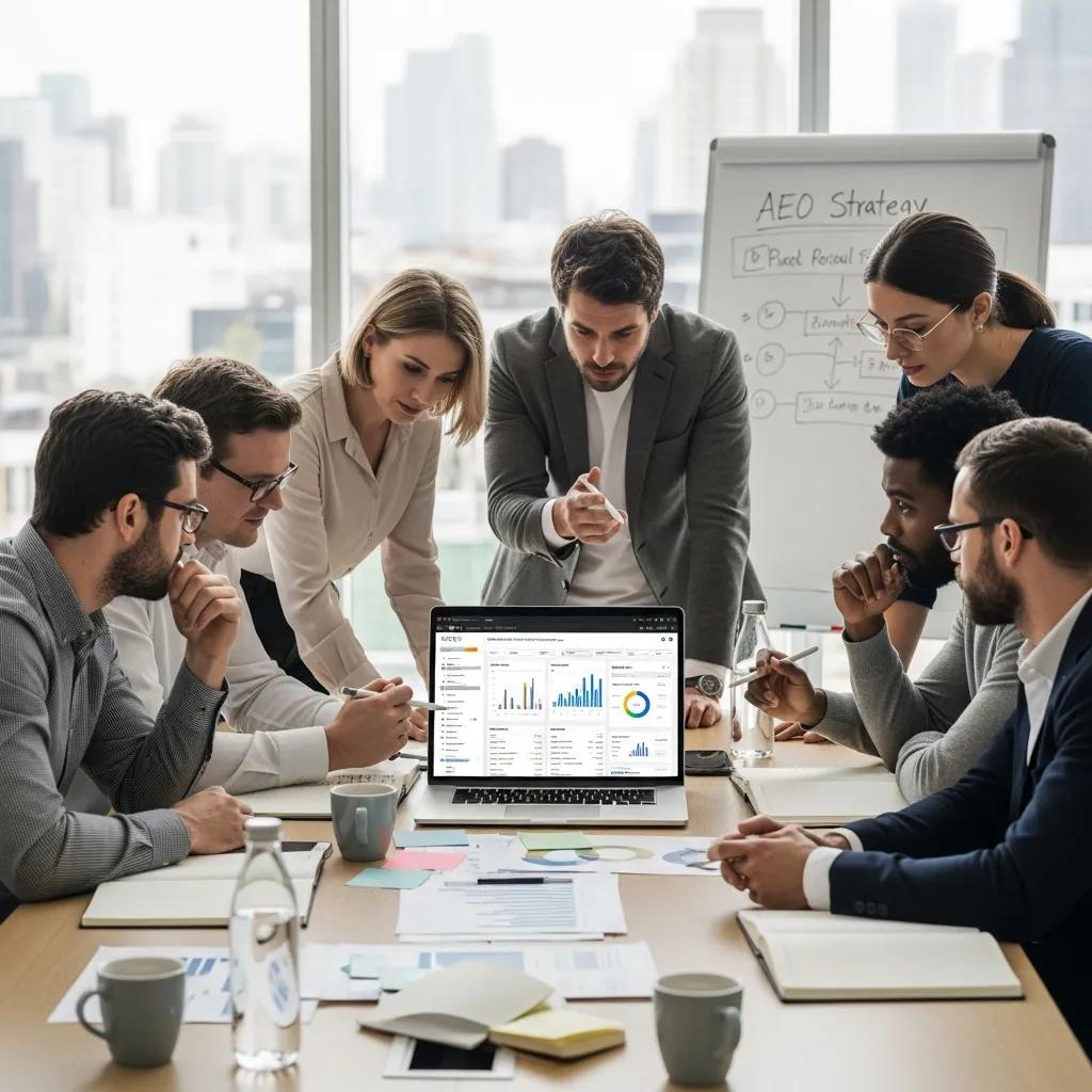 Digital marketing team collaborating on Answer Engine Optimization strategies