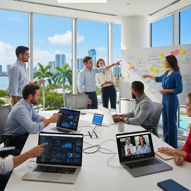 Modern office collaboration in West Palm Beach focusing on AI growth systems