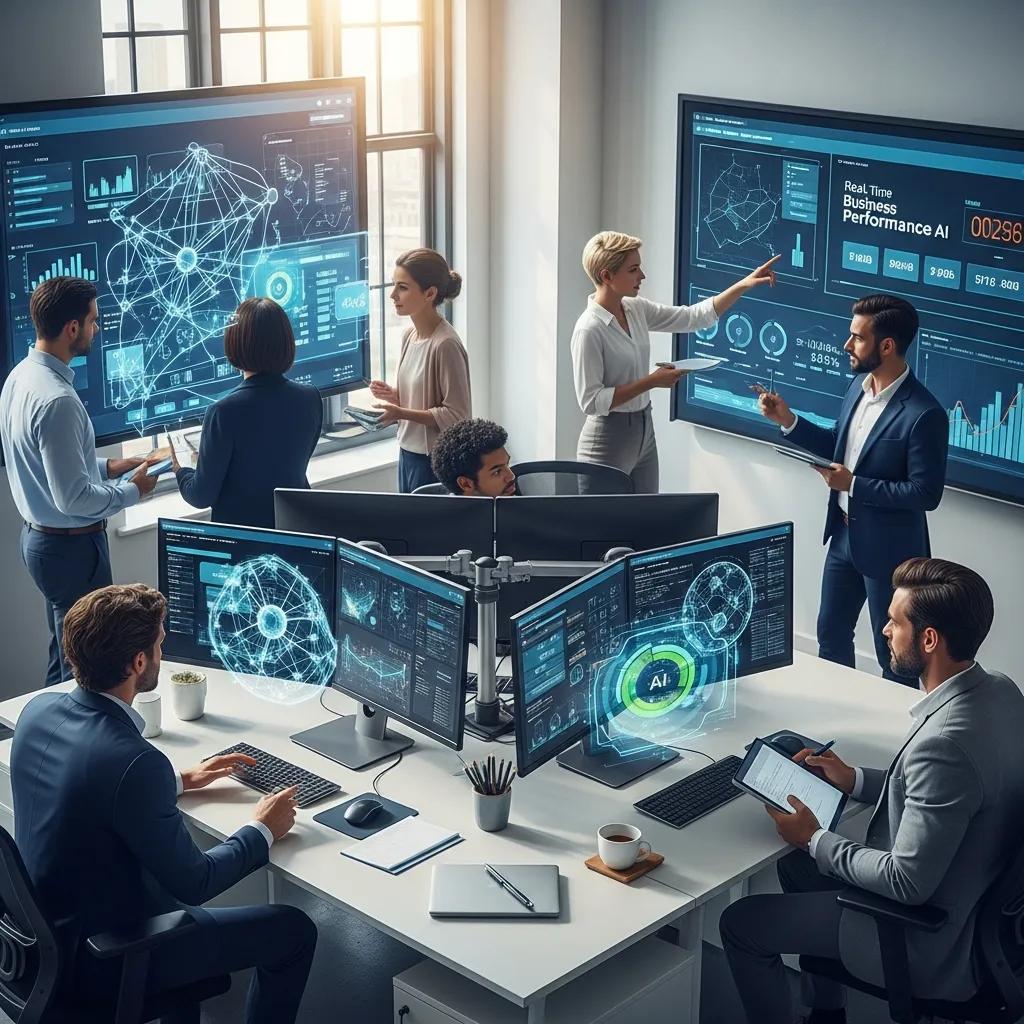 Modern office collaboration showcasing AI technology and data analytics