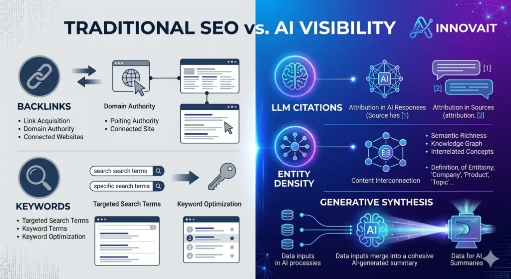 Innovait chart comparing traditional SEO strategies to AI visibility concepts.