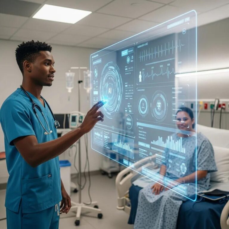 Healthcare professional using AI technology to enhance patient engagement