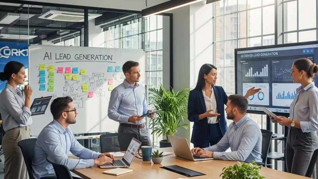 Modern office collaboration on AI lead generation technology
