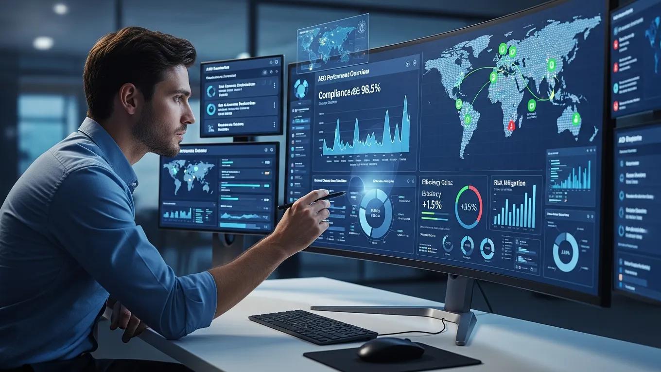 Professional analyzing AEO performance metrics for sustained business growth