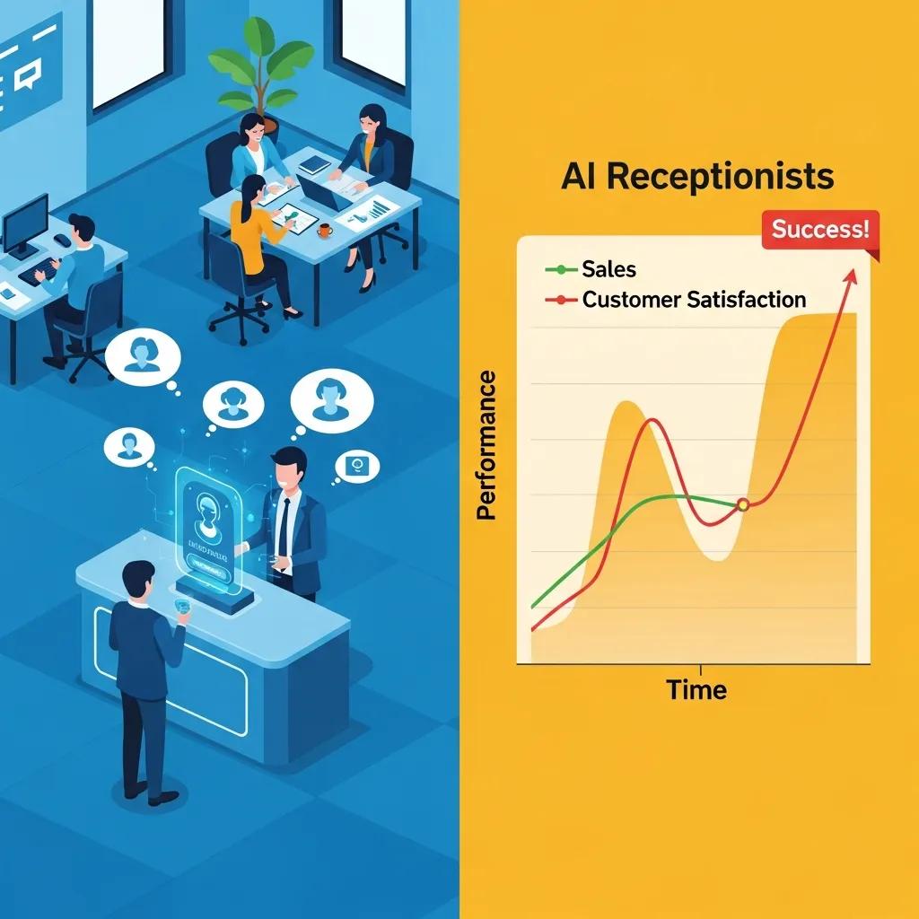Visual representation of AI receptionist benefits in a busy office