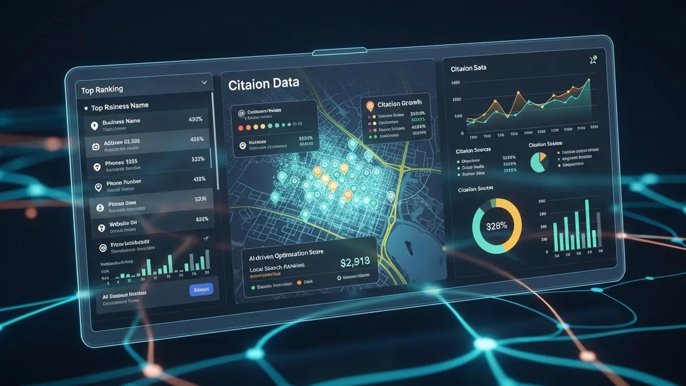 AI interface showcasing citation data analytics for local SEO enhancement &mdash; citations GEO generative engine optimization strategy