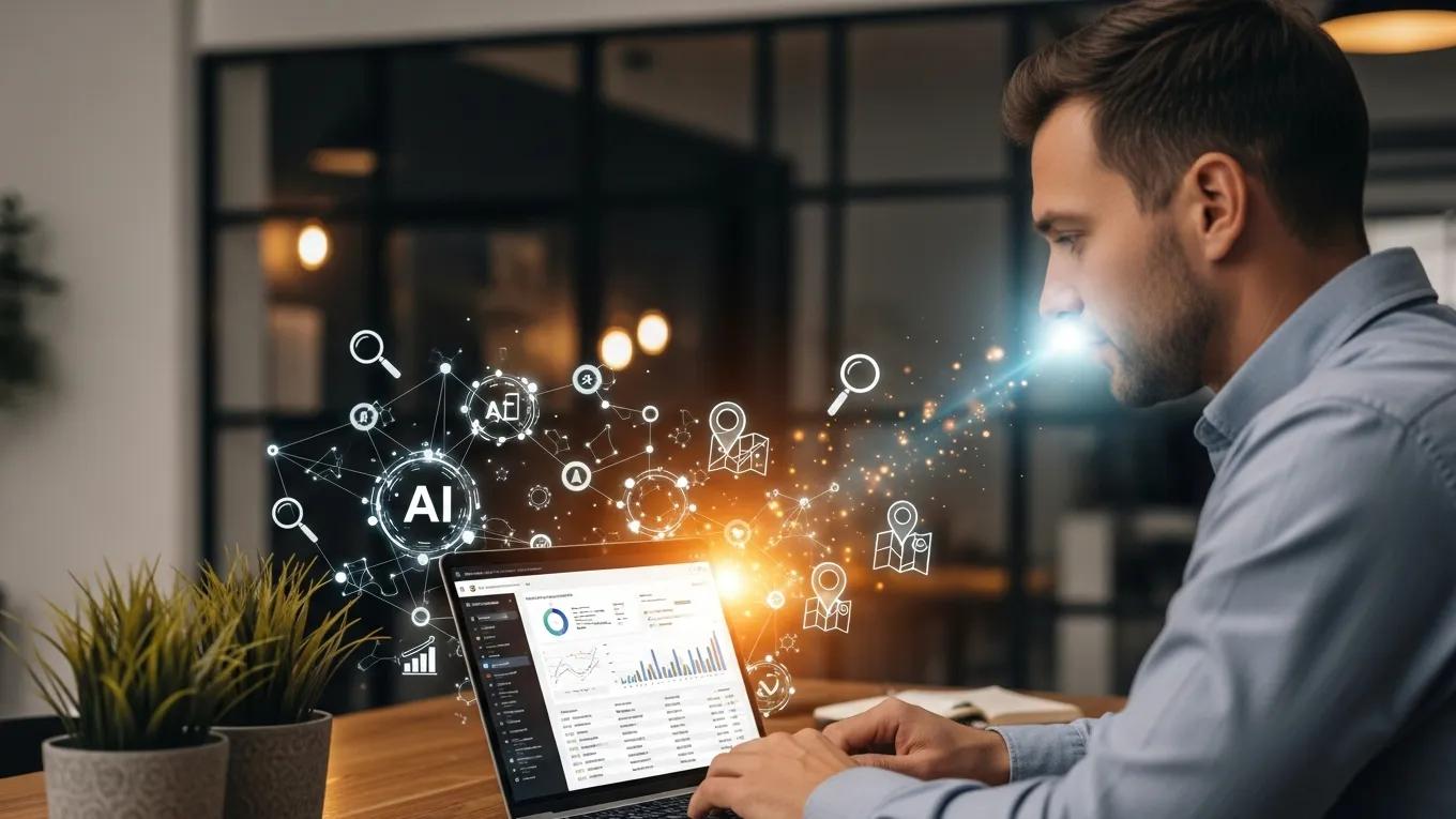 Local business owner using AI tools for citation management and local SEO optimization