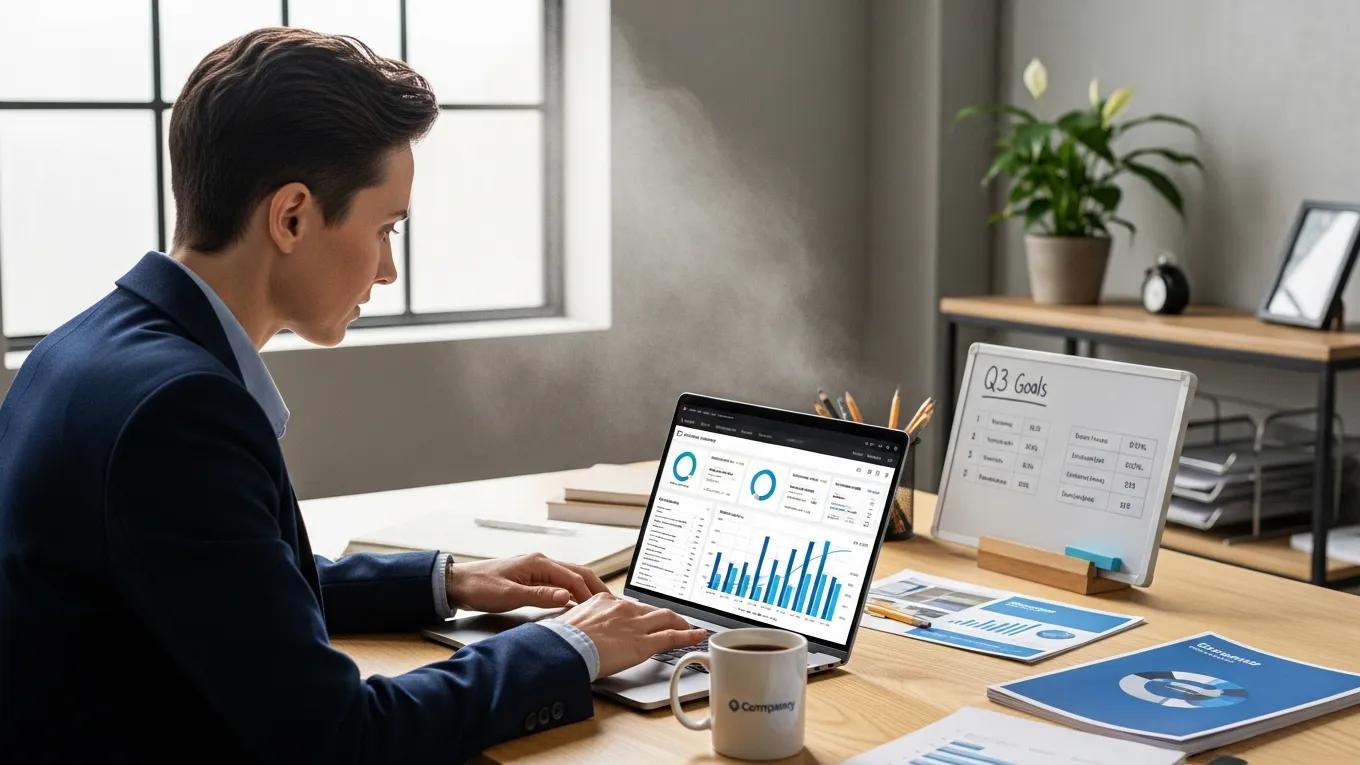 Marketing manager analyzing email outreach metrics using AI lead generation tools for small business — AI lead generation tools for small business