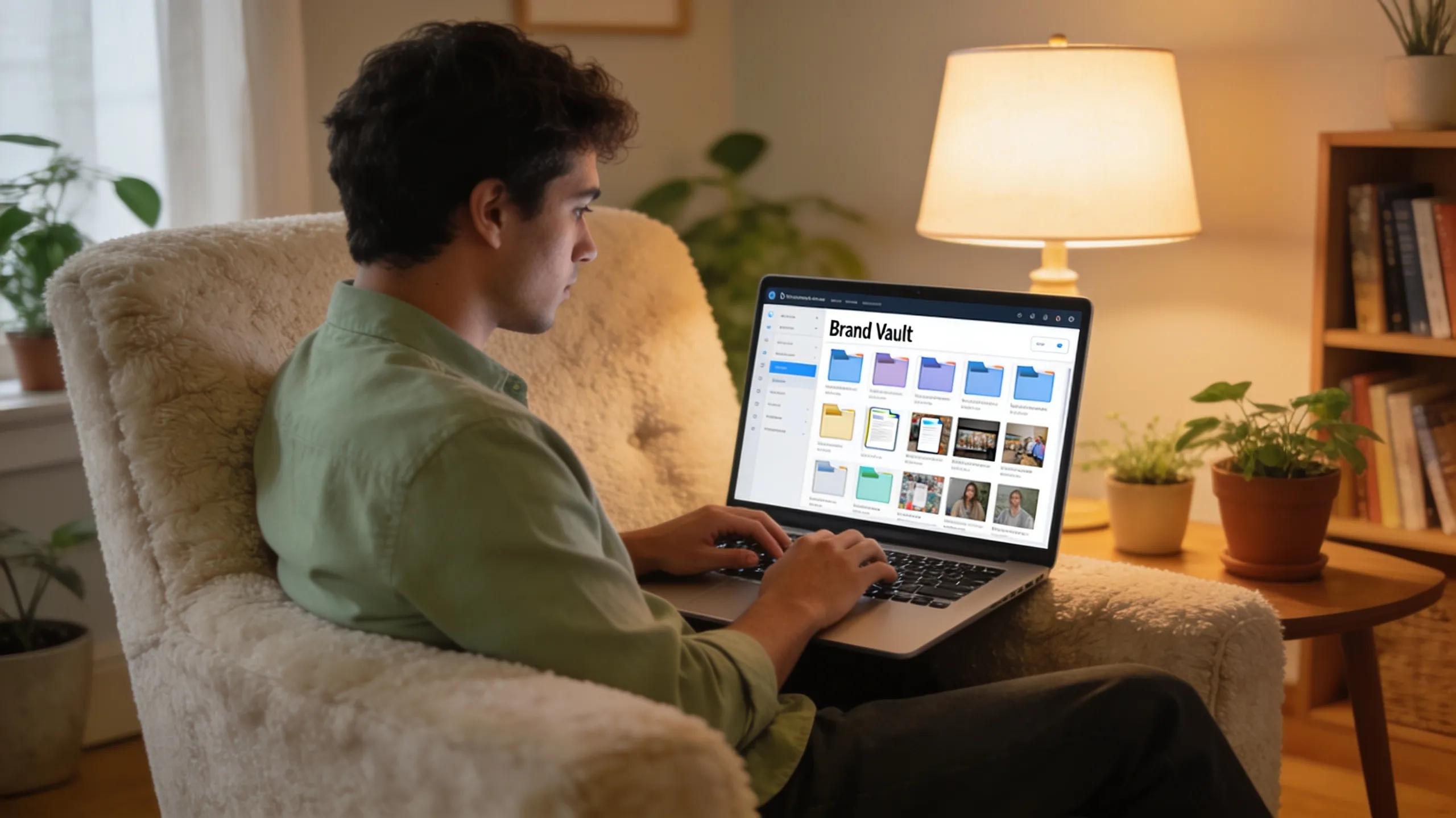 Individual exploring digital tools for brand vault creation and maintenance