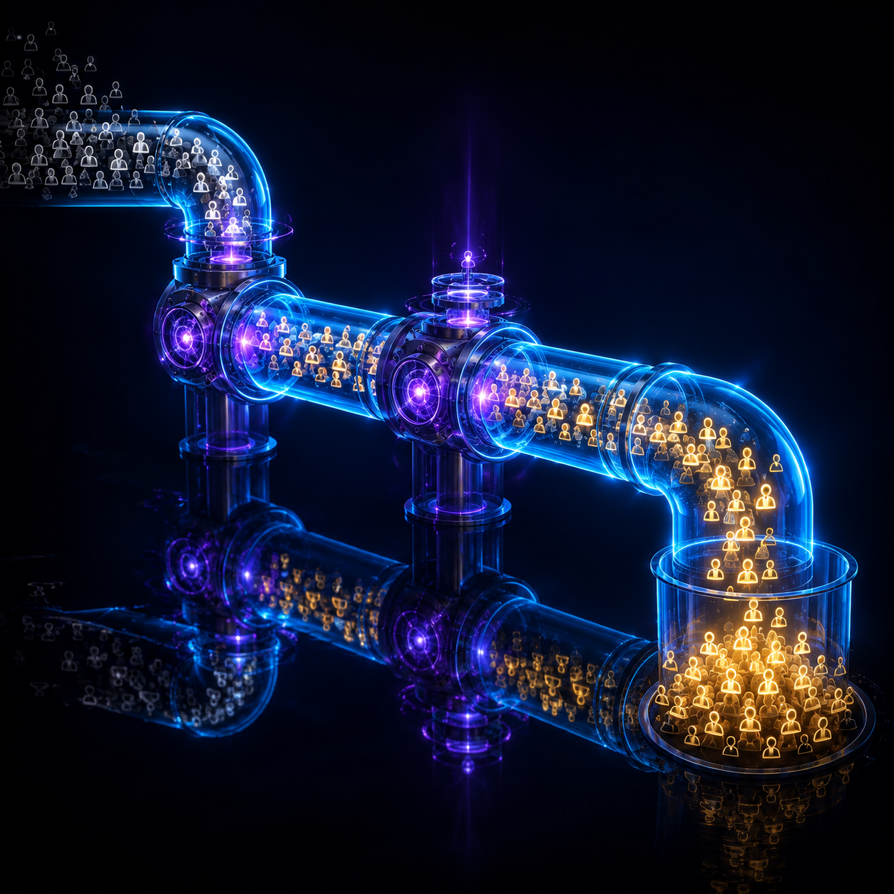 AI-powered lead generation pipeline visualizing DominAit™ and GenerAit™ systems.
