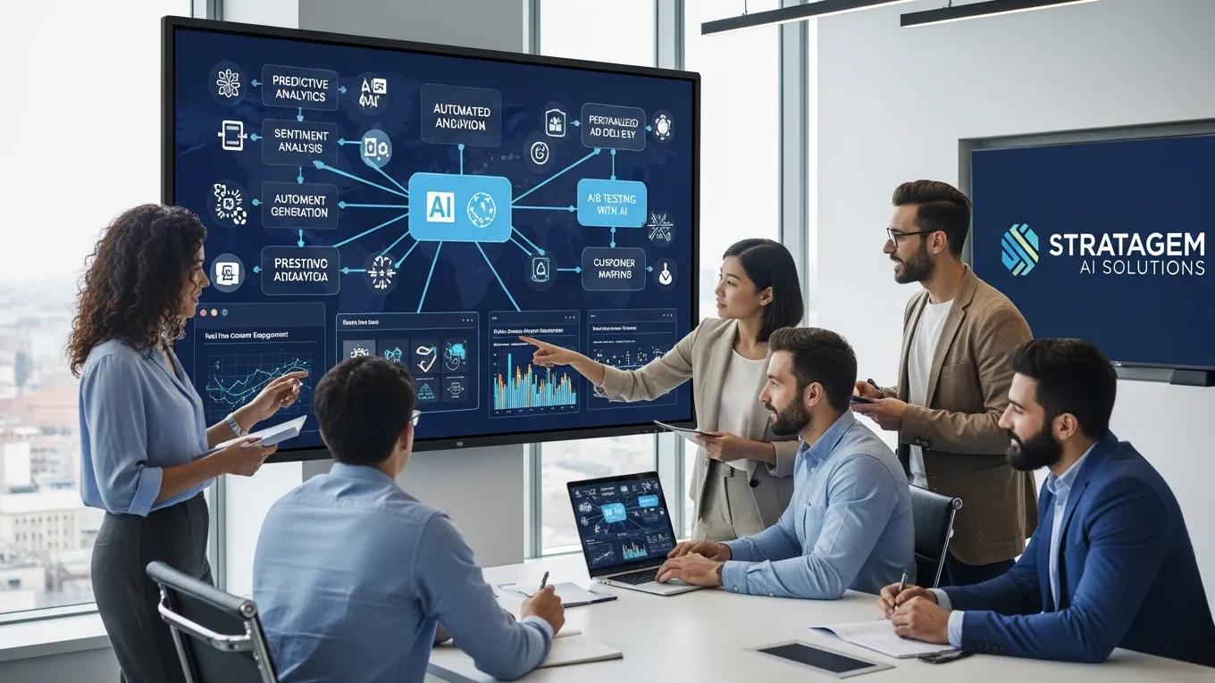 Marketing team collaborating on AI search optimization strategies