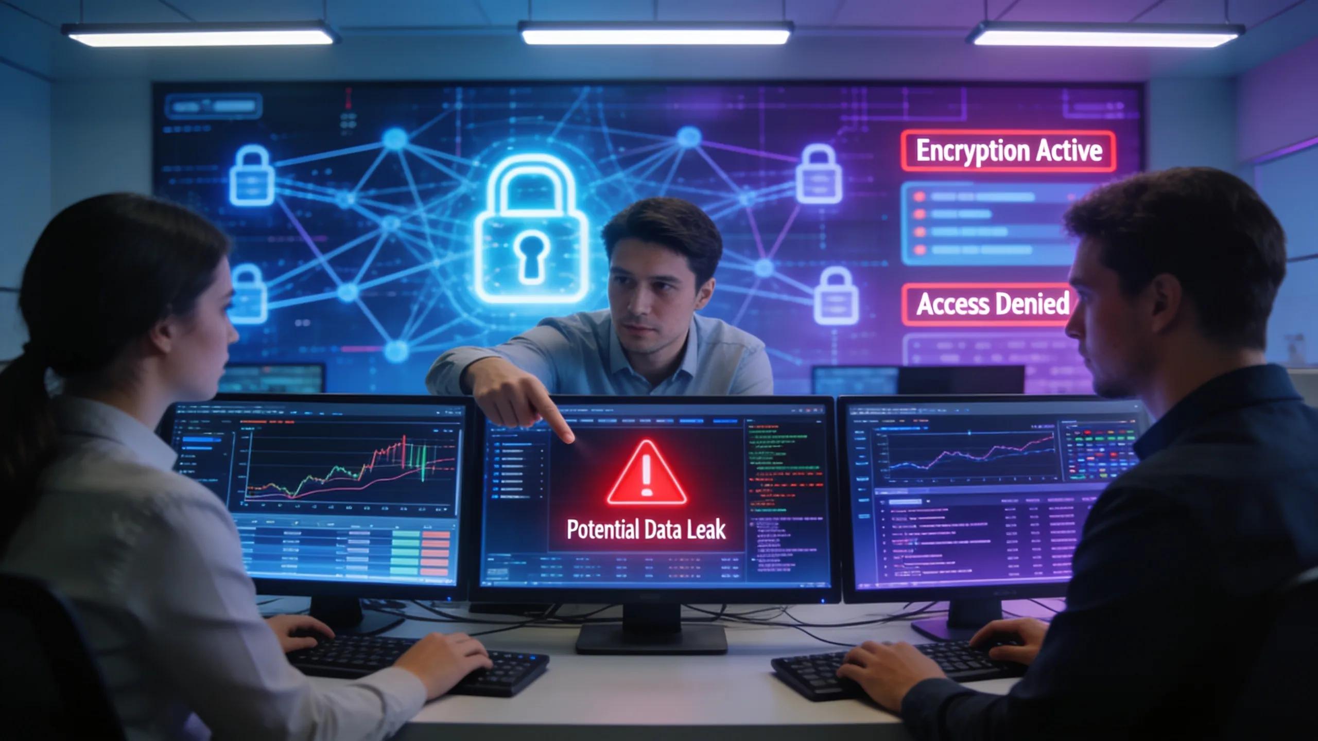 Cybersecurity team implementing data leakage prevention strategies in internal large language models