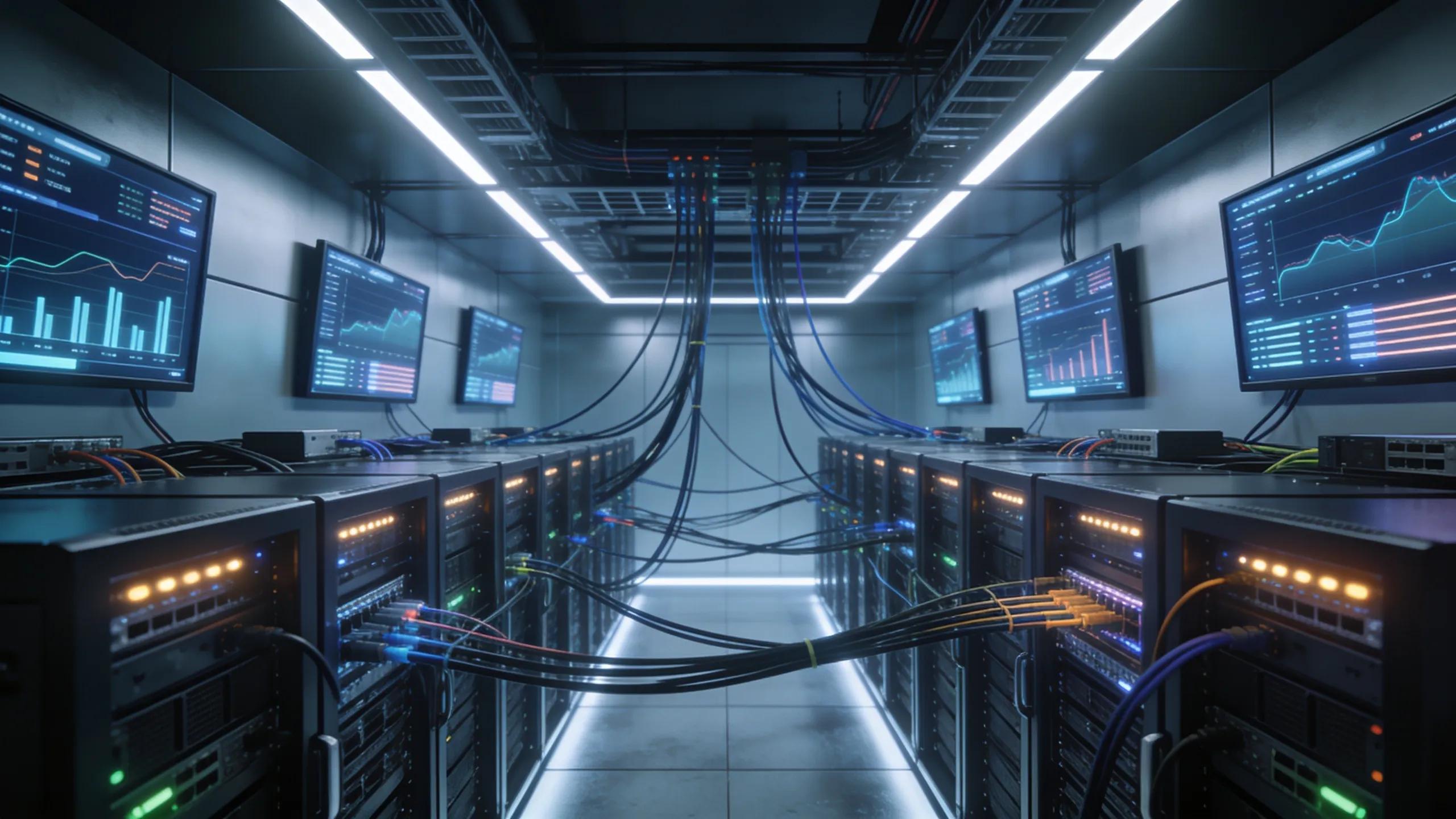 Advanced server room showcasing AI system architecture