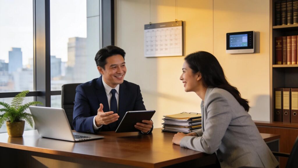 Estate planning lawyer assisting a client with conversational AI technology