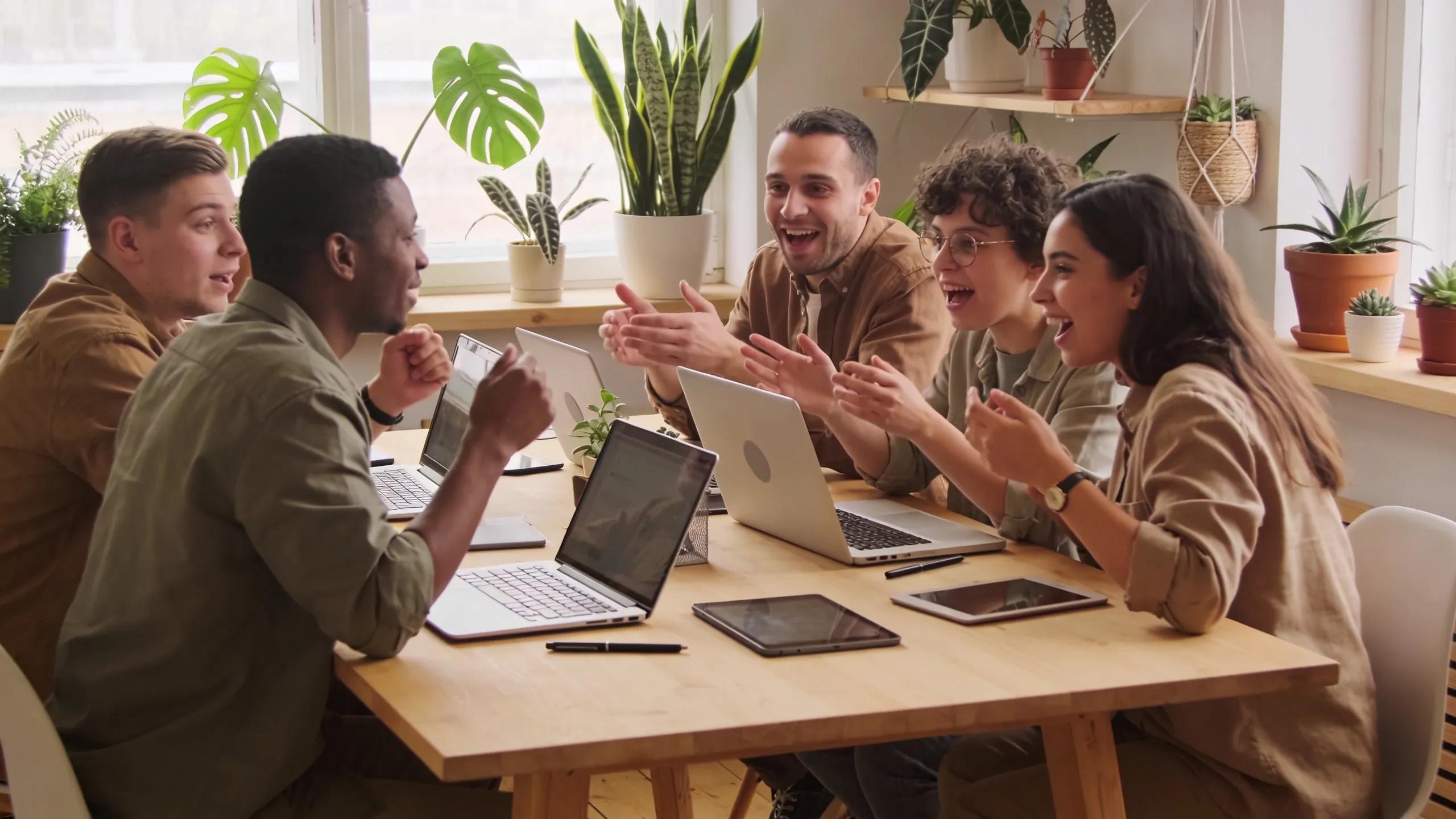 Creative team discussing generative content strategies in a collaborative workspace
